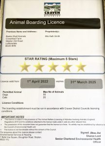 Banks Ghyll Kennels 5 Star Rating Boarding Licence